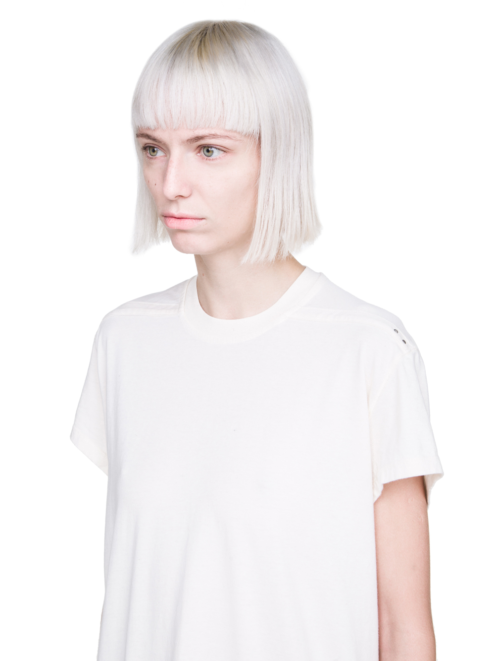 RICK OWENS FW18 SISYPHUS OFF-THE-RUNWAY SHORT-SLEEVE LOOSE RIVET TEE IN NATURAL MEDIUMWEIGHT COTTON
