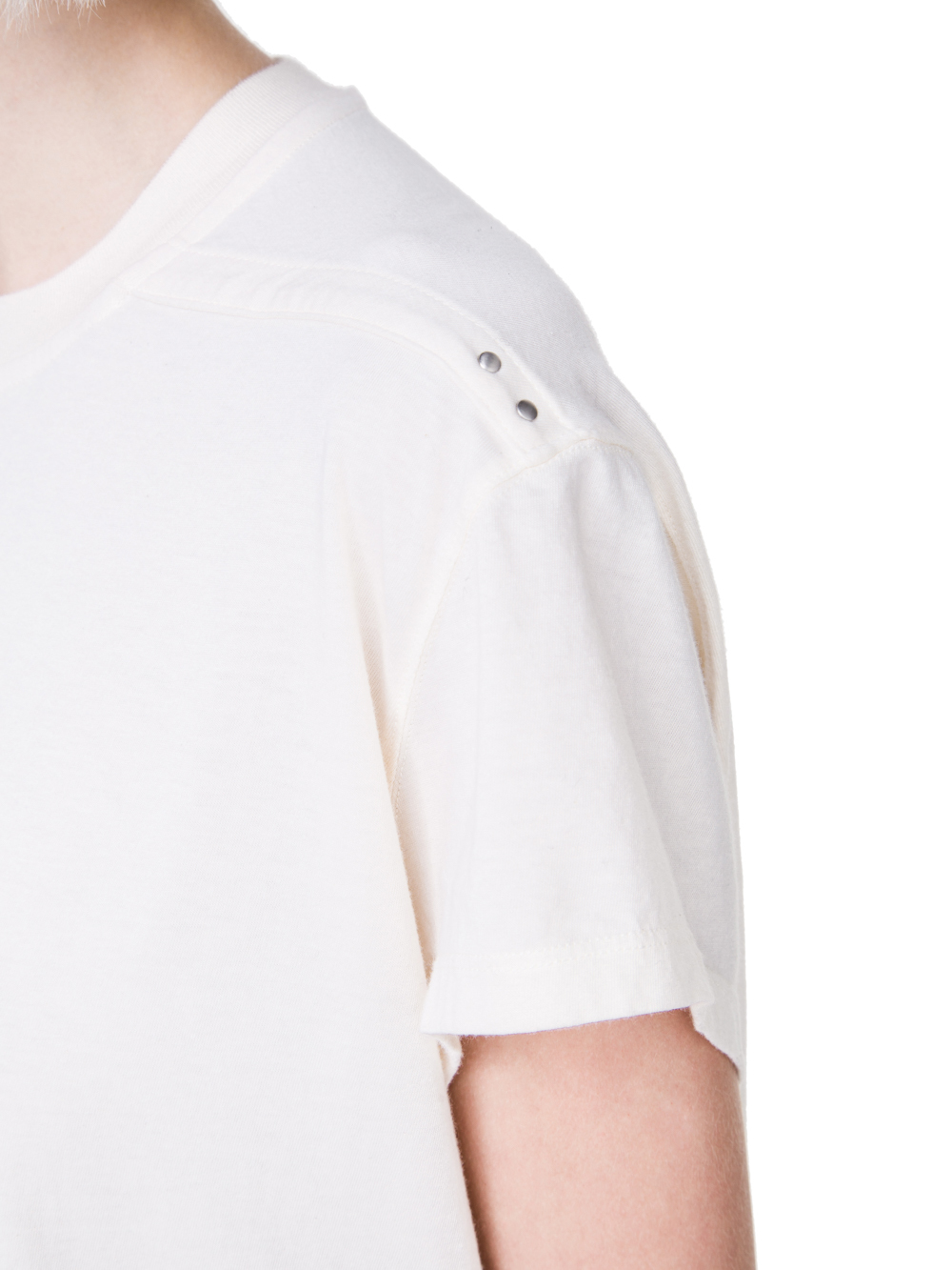 RICK OWENS FW18 SISYPHUS OFF-THE-RUNWAY SHORT-SLEEVE LOOSE RIVET TEE IN NATURAL MEDIUMWEIGHT COTTON