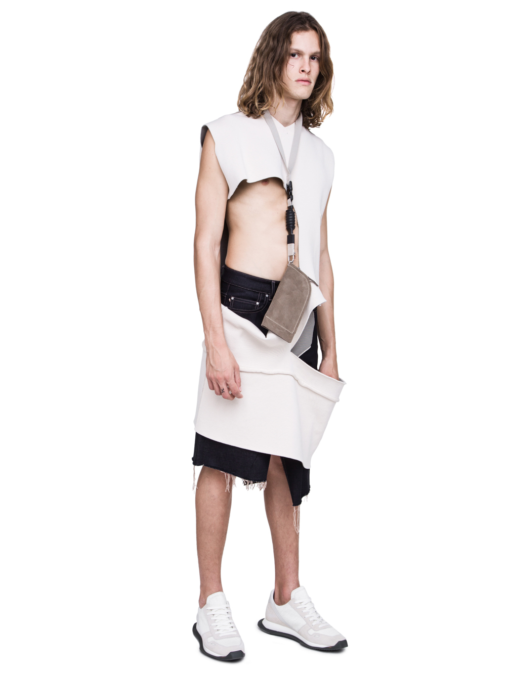 RICK OWENS OFF-THE-RUNWAY NECKWALLET IN DUST GREY SUEDE CALF LEATHER IS RECTANGULAR