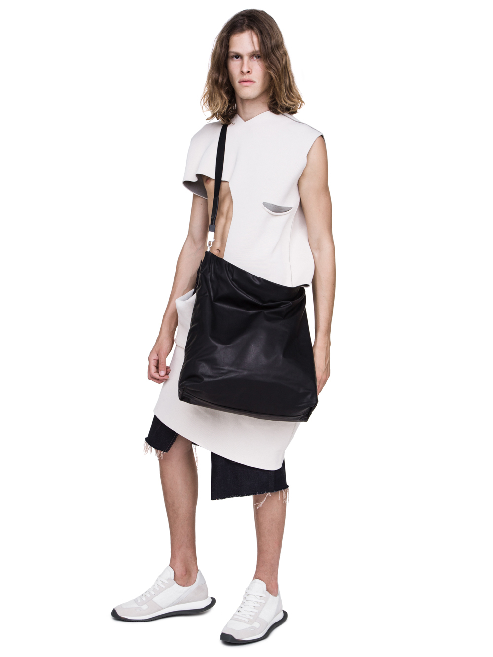 RICK OWENS OFF-THE-RUNWAY MEGA MAIL BAG IN BLACK BABY CALF LEATHER