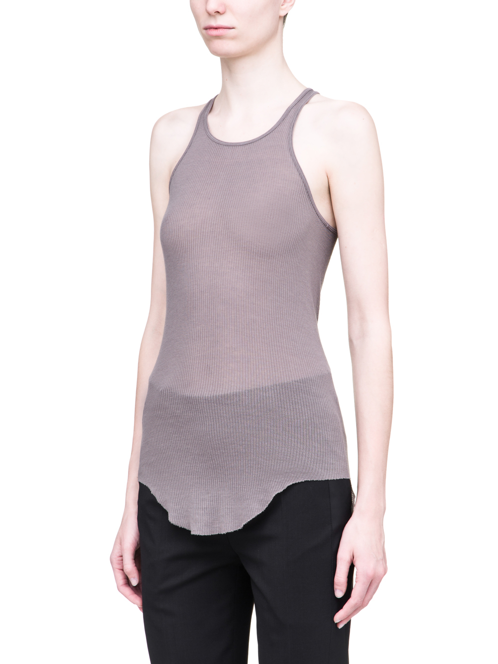 RICK OWENS SS19 BABEL BASIC RIB TANK TOP IN DUST GREY VISCOSE SILK RIB