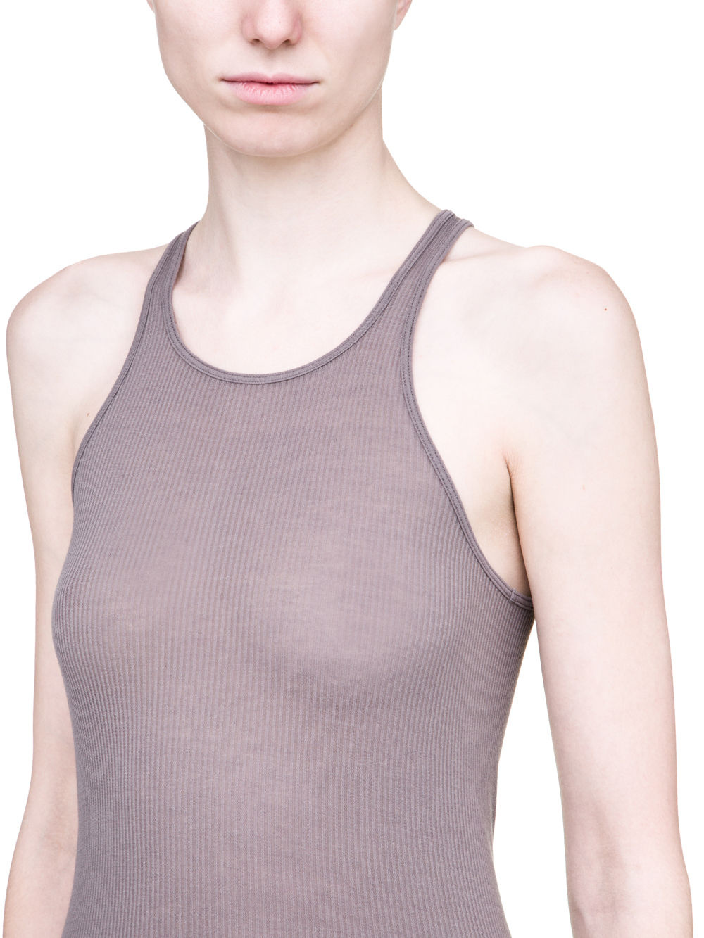 RICK OWENS SS19 BABEL BASIC RIB TANK TOP IN DUST GREY VISCOSE SILK RIB