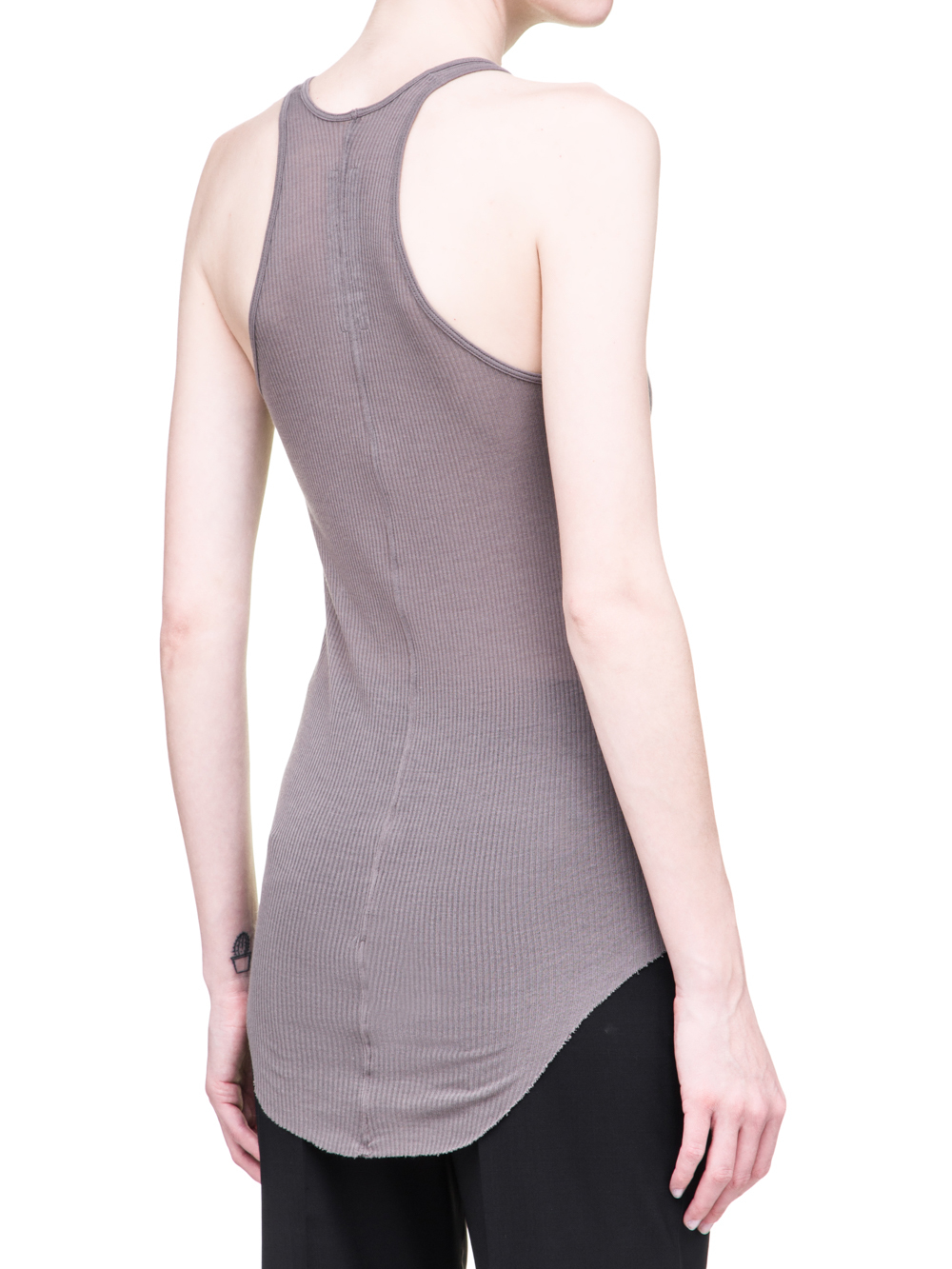 RICK OWENS SS19 BABEL BASIC RIB TANK TOP IN DUST GREY VISCOSE SILK RIB