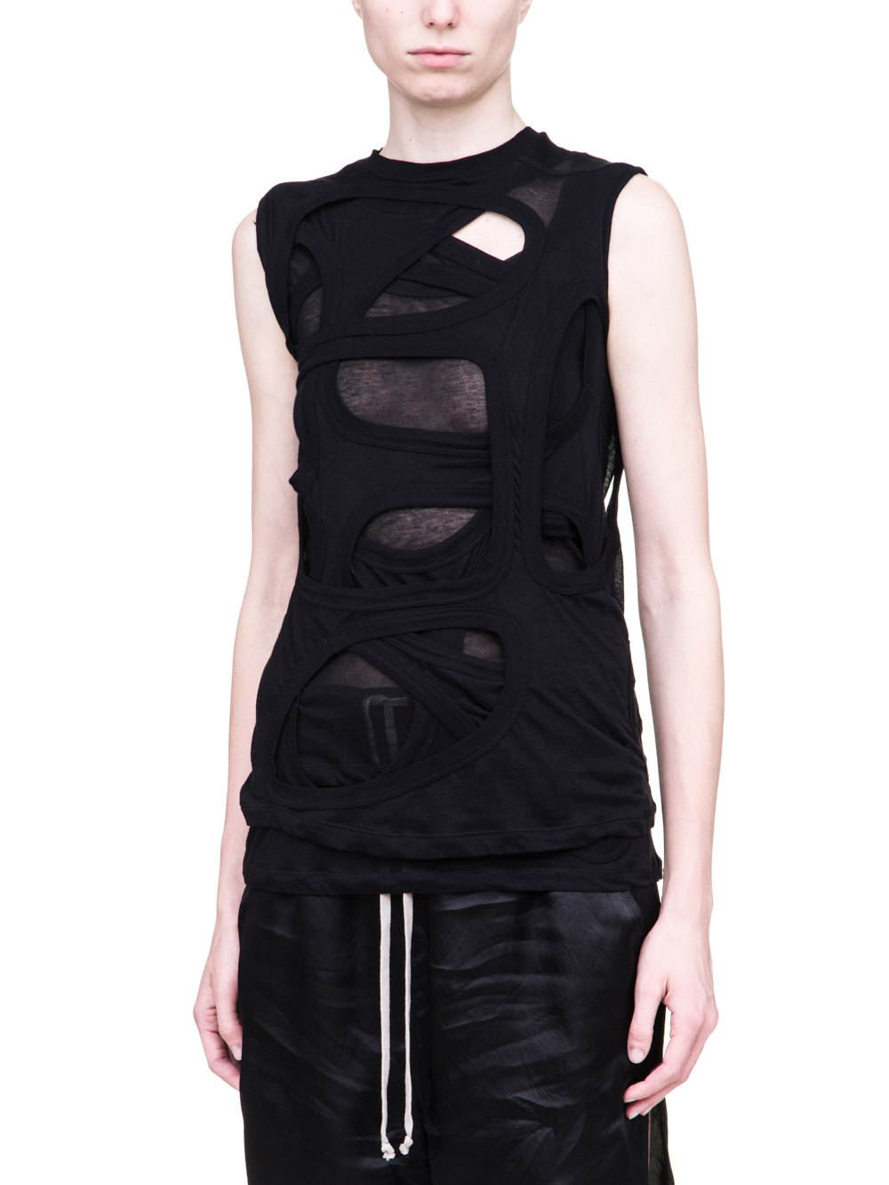 RICK OWENS SS19 BABEL MEGA MEMBRANE TEE IN BLACK LIGHT COTTON