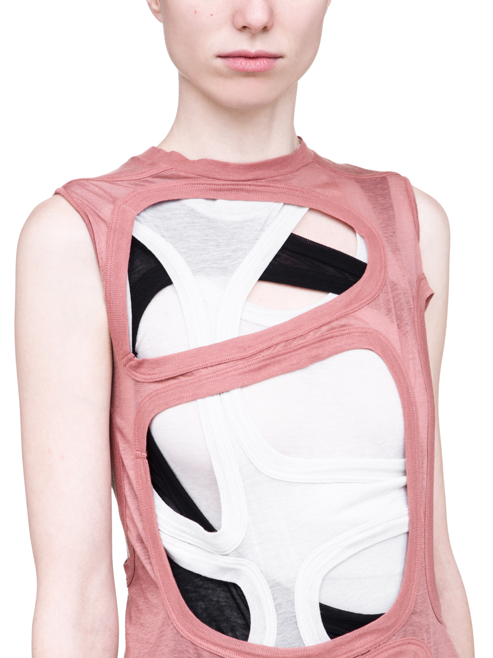 RICK OWENS SS19 BABEL MEGA MEMBRANE TEE IN LIGHT COTTON IS A COMBO OF THREE DIRT MEMBRANE TEES IN BLACK, GREY AND PINK
