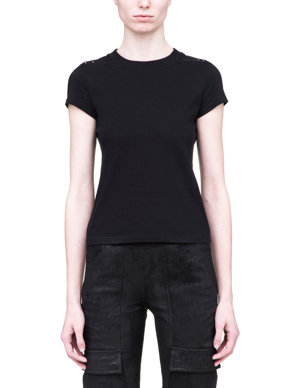 RICK OWENS SS19 BABEL SHORT LEVEL SHORT-SLEEVE TEE IN BLACK MEDIUM WEIGHT COTTON
