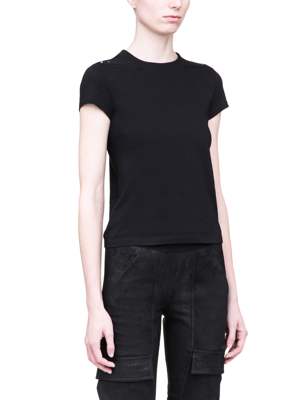 RICK OWENS SS19 BABEL SHORT LEVEL SHORT-SLEEVE TEE IN BLACK MEDIUM WEIGHT COTTON