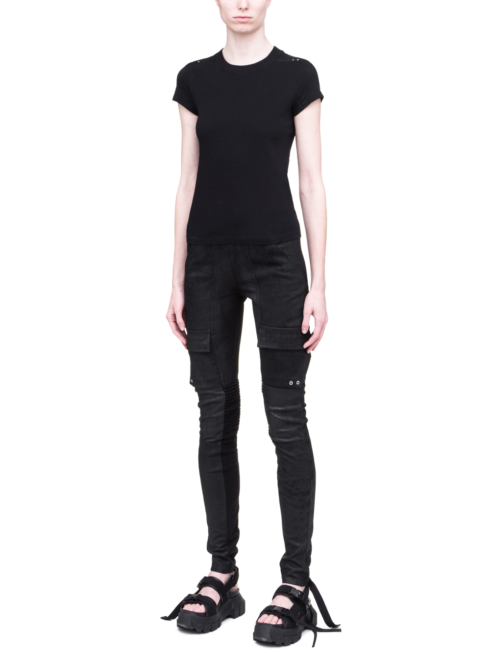 RICK OWENS SS19 BABEL SHORT LEVEL SHORT-SLEEVE TEE IN BLACK MEDIUM WEIGHT COTTON