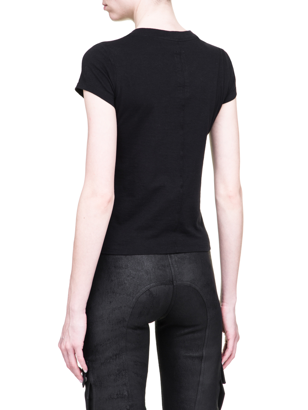 RICK OWENS SS19 BABEL SHORT LEVEL SHORT-SLEEVE TEE IN BLACK MEDIUM WEIGHT COTTON