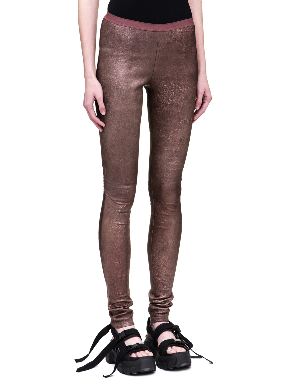 RICK OWENS SS19 BABEL LEATHER LEGGINGS IN METALLIC BLOOD RED STRETCH BLISTER LEATHER