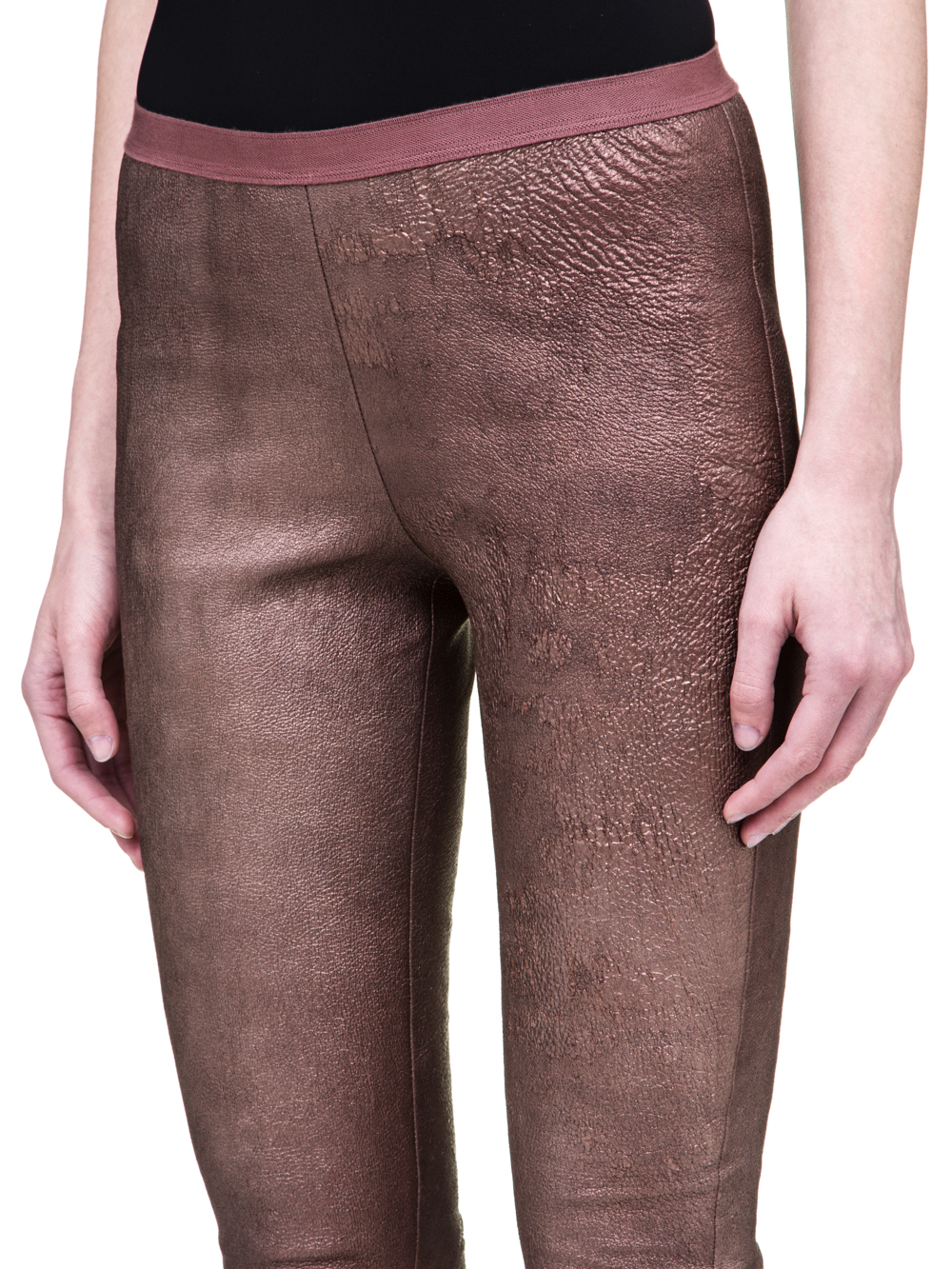 RICK OWENS SS19 BABEL LEATHER LEGGINGS IN METALLIC BLOOD RED STRETCH BLISTER LEATHER