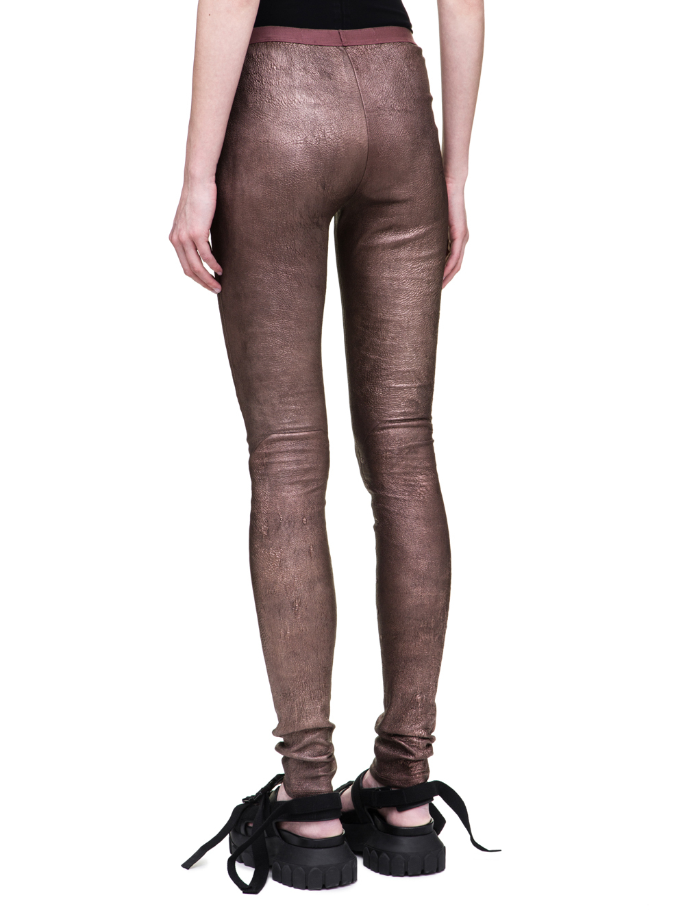 RICK OWENS SS19 BABEL LEATHER LEGGINGS IN METALLIC BLOOD RED STRETCH BLISTER LEATHER