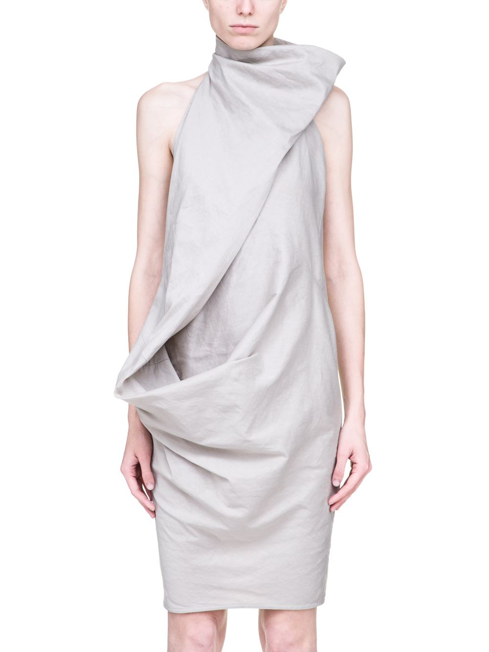 RICK OWENS SS19 BABEL ELLIPSE TUNIC IN OYSTER LIGHT GREY SILK COTTON