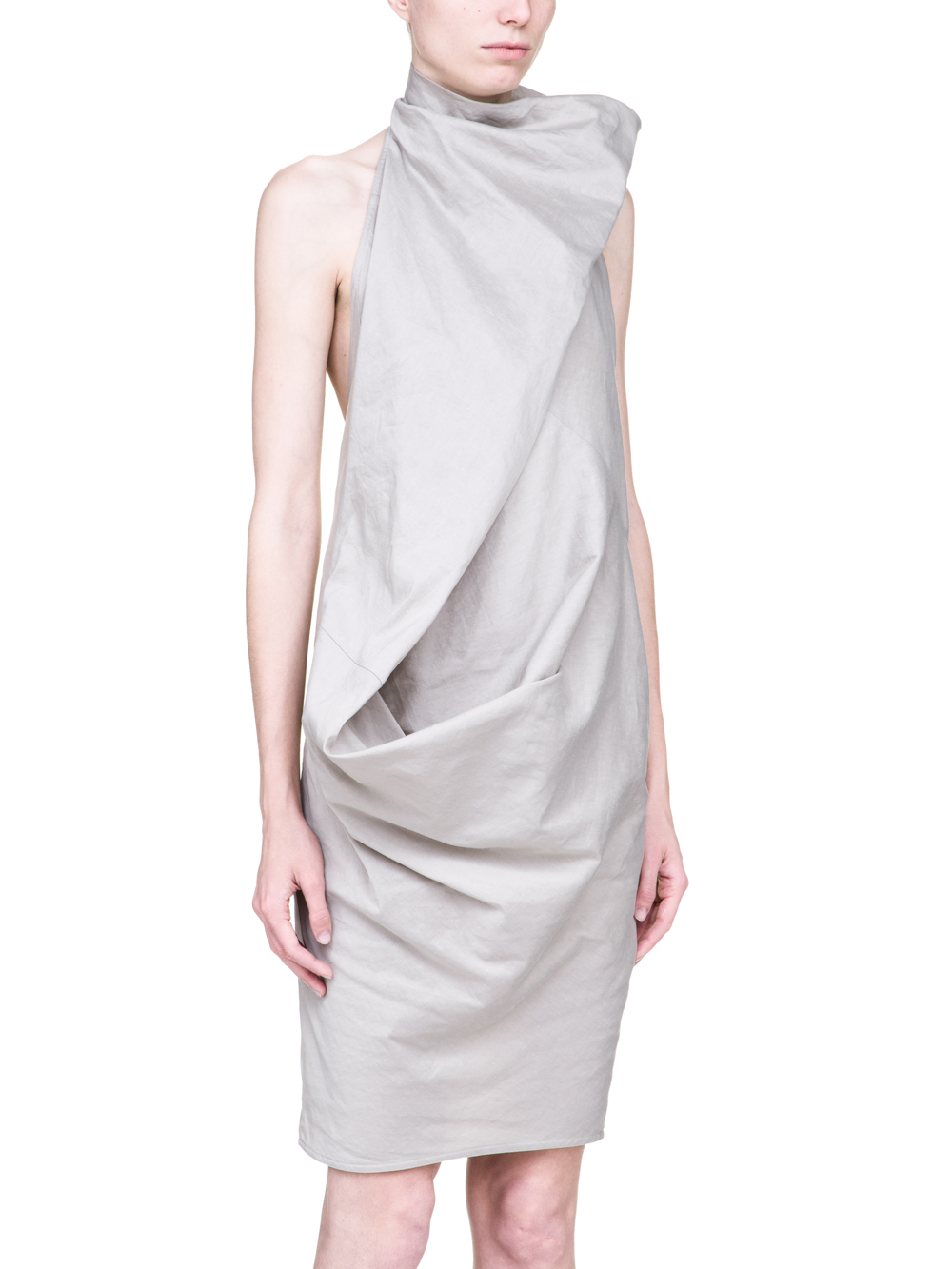 RICK OWENS SS19 BABEL ELLIPSE TUNIC IN OYSTER LIGHT GREY SILK COTTON