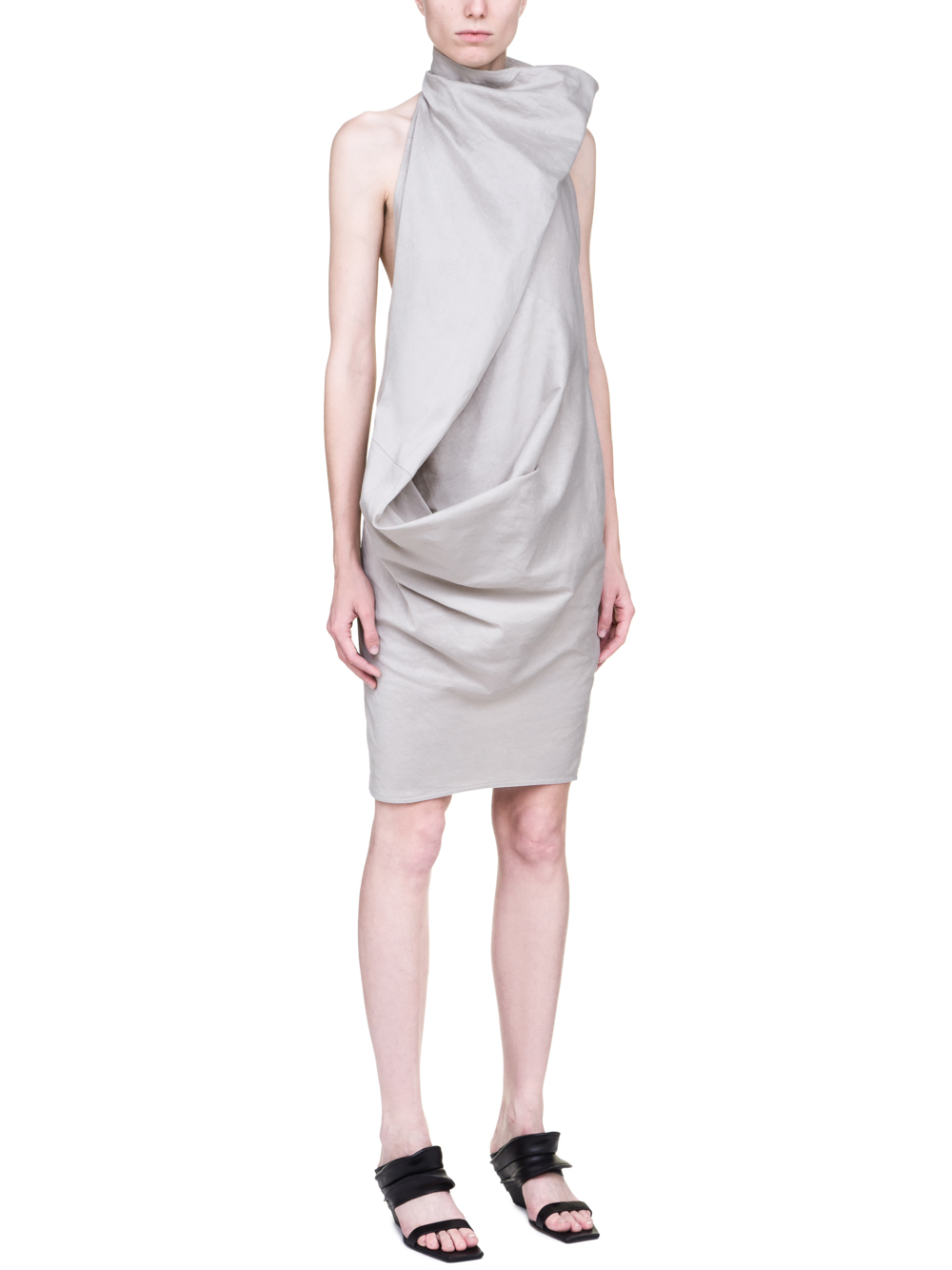 RICK OWENS SS19 BABEL ELLIPSE TUNIC IN OYSTER LIGHT GREY SILK COTTON