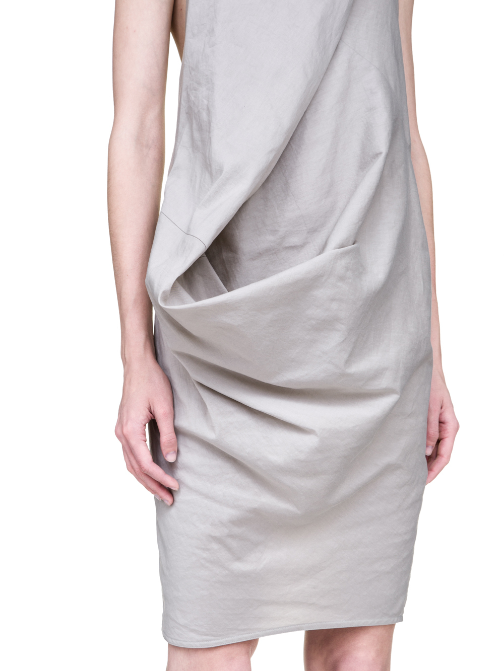 RICK OWENS SS19 BABEL ELLIPSE TUNIC IN OYSTER LIGHT GREY SILK COTTON