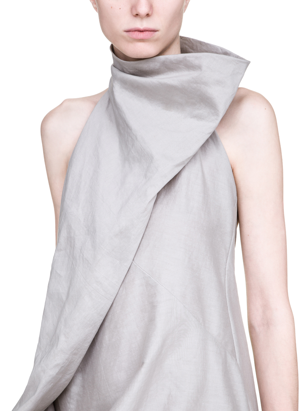 RICK OWENS SS19 BABEL ELLIPSE TUNIC IN OYSTER LIGHT GREY SILK COTTON