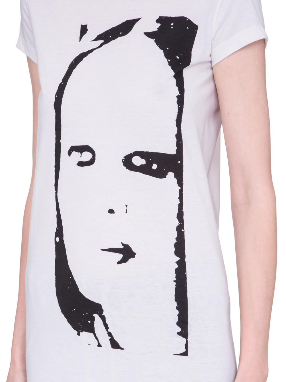 RICK OWENS SS19 BABEL LEVEL SHORTSLEEVE TEE IN WHITE COTTON FEATURES A BLACK OVERSIZED KEMBRA PRINT ON THE FRONT