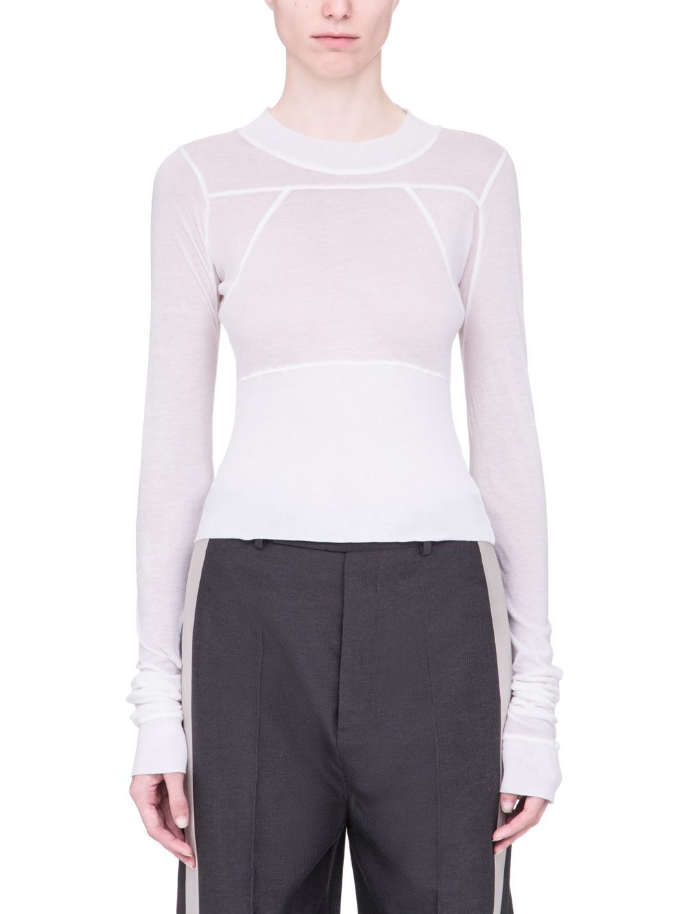 RICK OWENS SS19 BABEL CROPPED PLINTH T-SHIRT IN MILK WHITE
