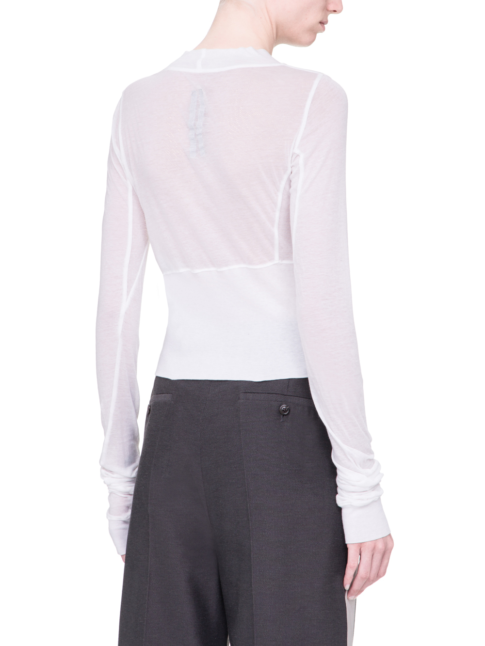 RICK OWENS SS19 BABEL CROPPED PLINTH T-SHIRT IN MILK WHITE