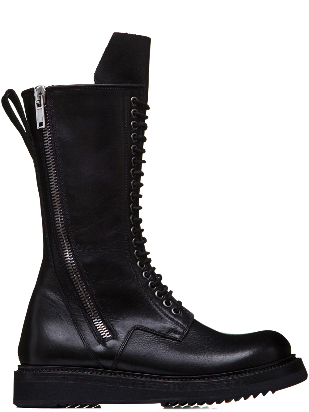 RICK OWENS SS19 BABEL ARMY CREEPER ZIP BOOTS IN BLACK LEATHER