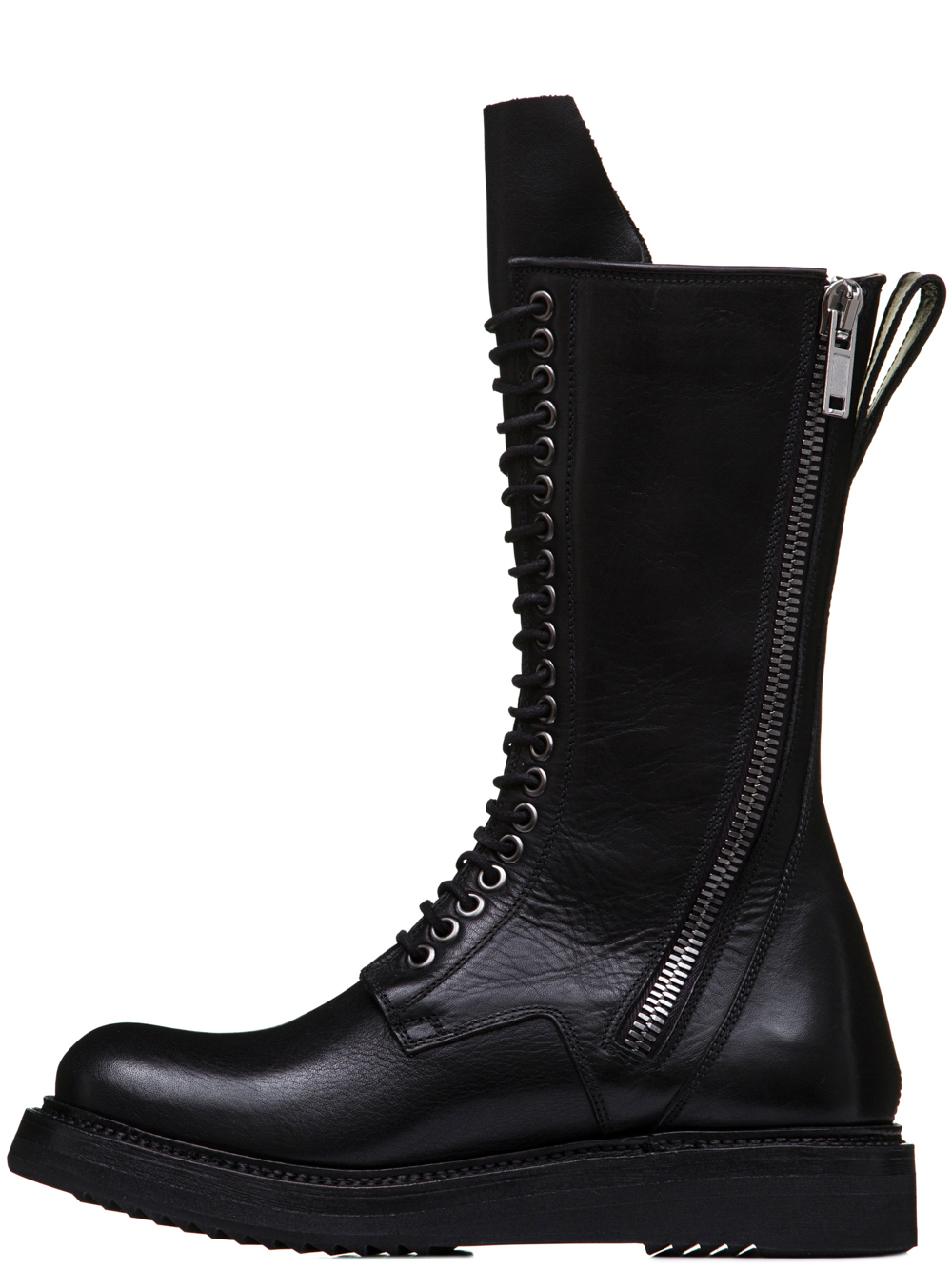 RICK OWENS SS19 BABEL ARMY CREEPER ZIP BOOTS IN BLACK LEATHER