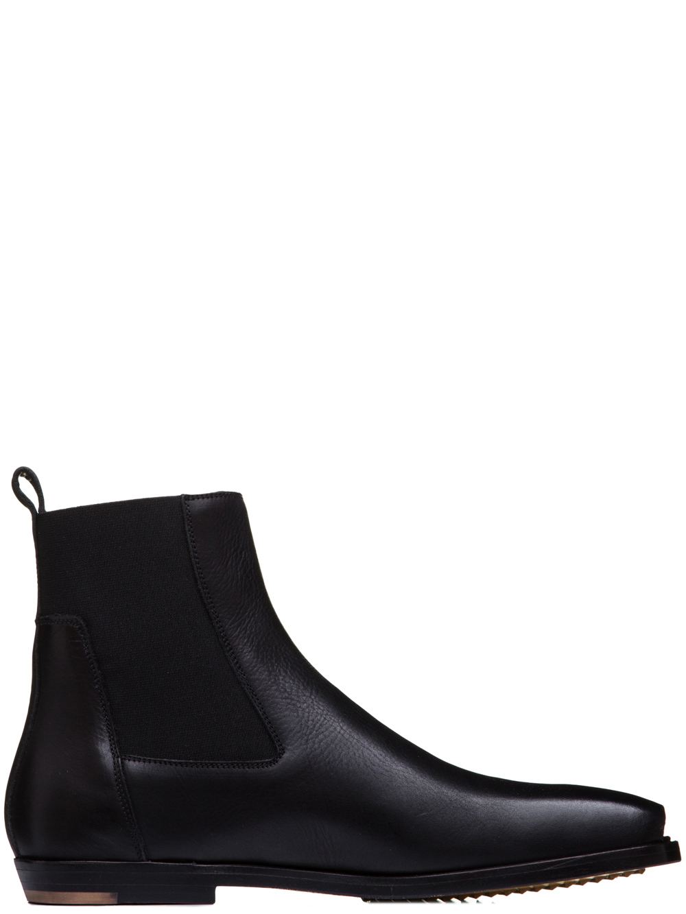 RICK OWENS SS19 BABEL ELASTIC SQUARE TOE FLAT BOOTS IN BLACK LEATHER