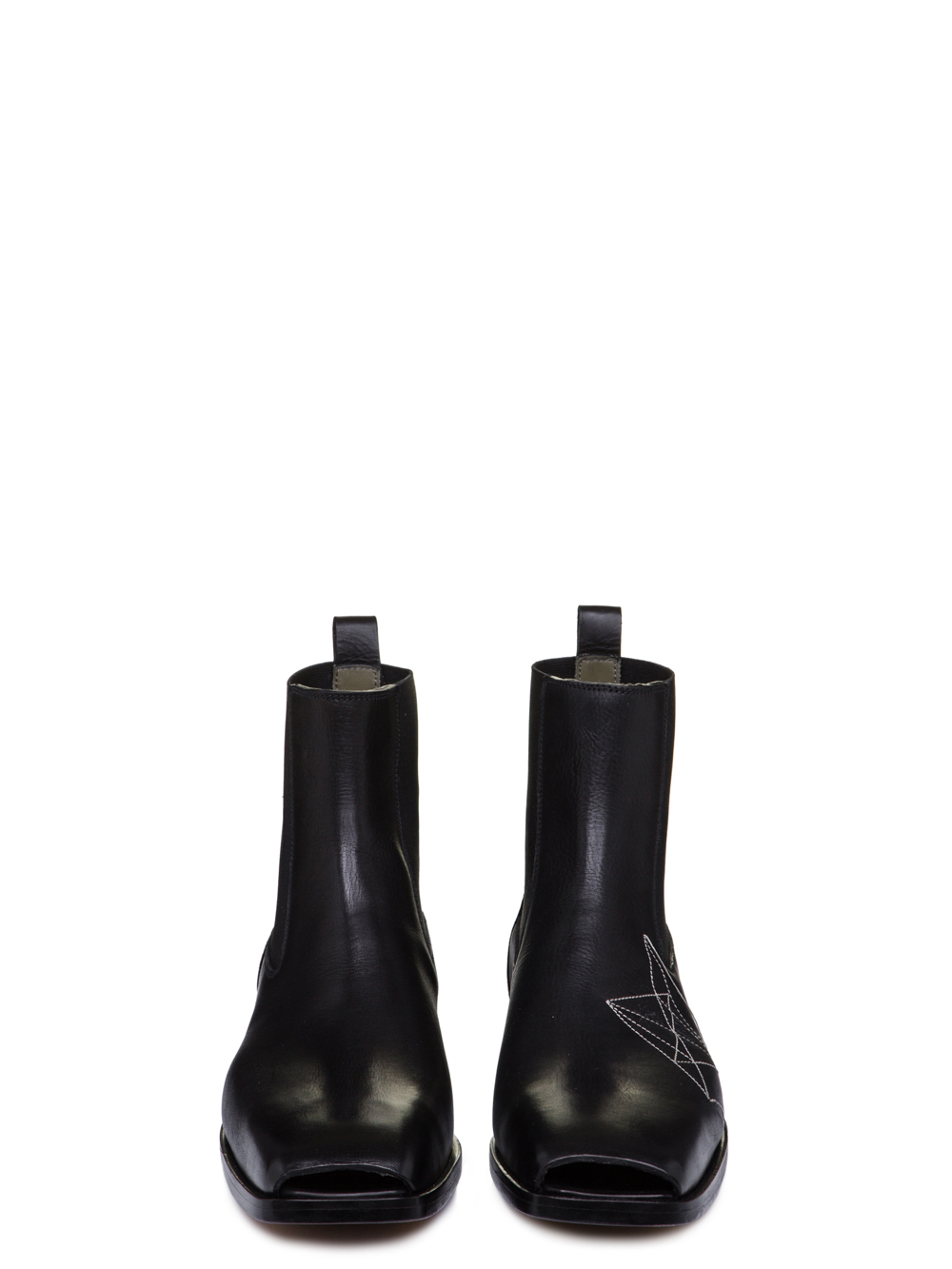 RICK OWENS SS19 BABEL ELASTIC SQUARE TOE FLAT BOOTS IN BLACK LEATHER