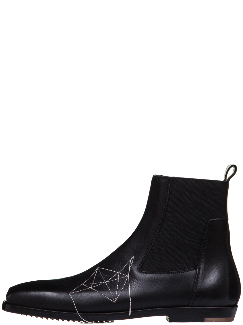 RICK OWENS SS19 BABEL ELASTIC SQUARE TOE FLAT BOOTS IN BLACK LEATHER