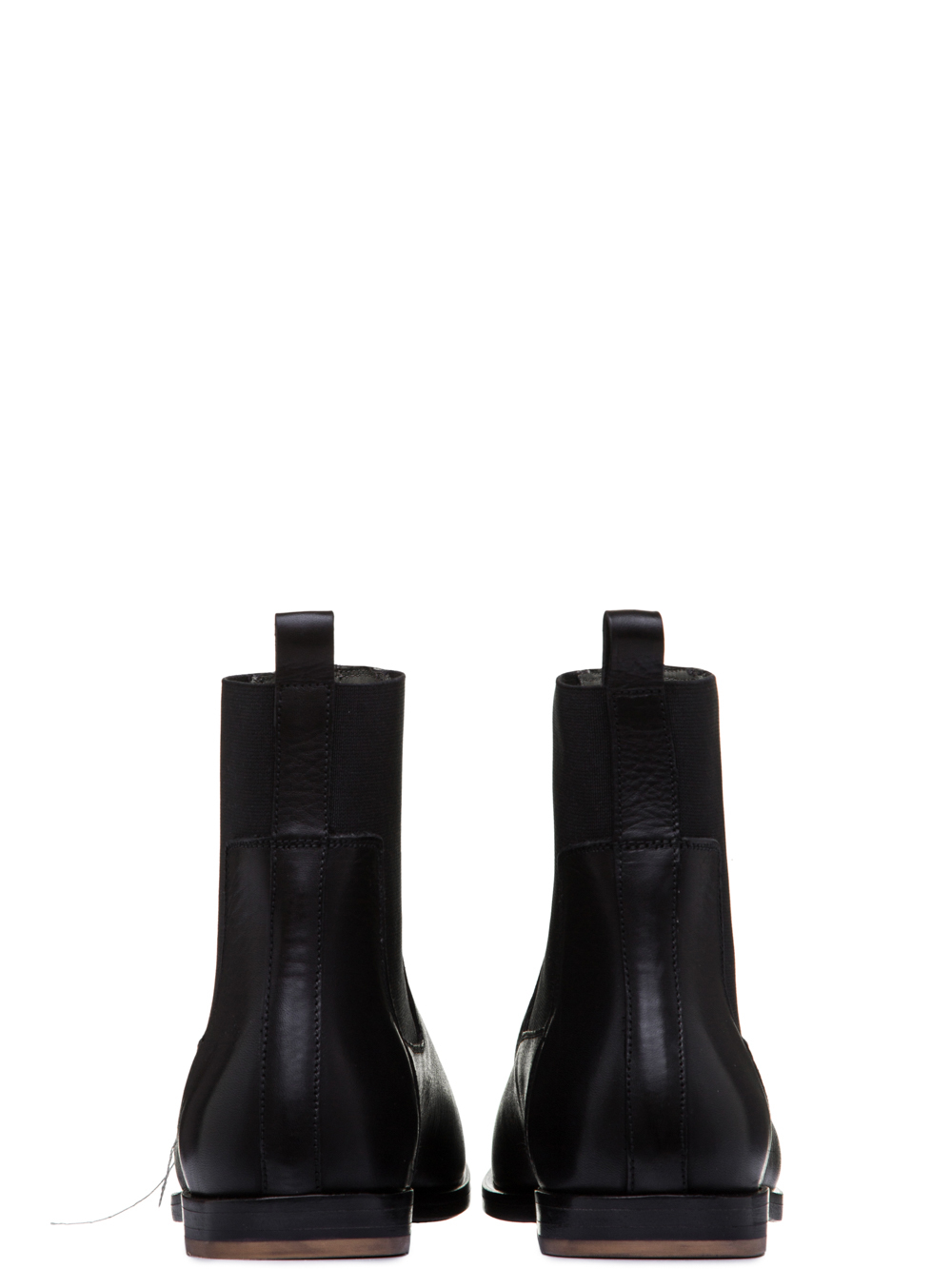 RICK OWENS SS19 BABEL ELASTIC SQUARE TOE FLAT BOOTS IN BLACK LEATHER