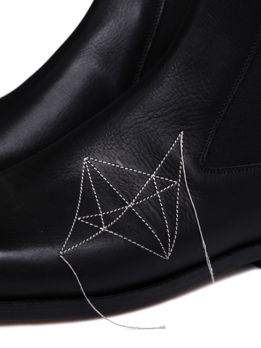 RICK OWENS SS19 BABEL ELASTIC SQUARE TOE FLAT BOOTS IN BLACK LEATHER