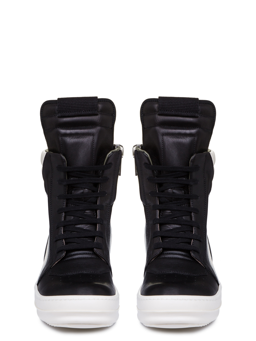 RICK OWENS SS19 BABEL GEOBASKETS IN BLACK CALF LEATHER
