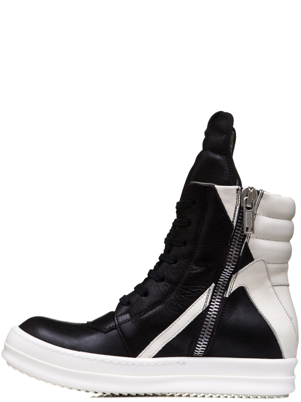 RICK OWENS SS19 BABEL GEOBASKETS IN BLACK CALF LEATHER
