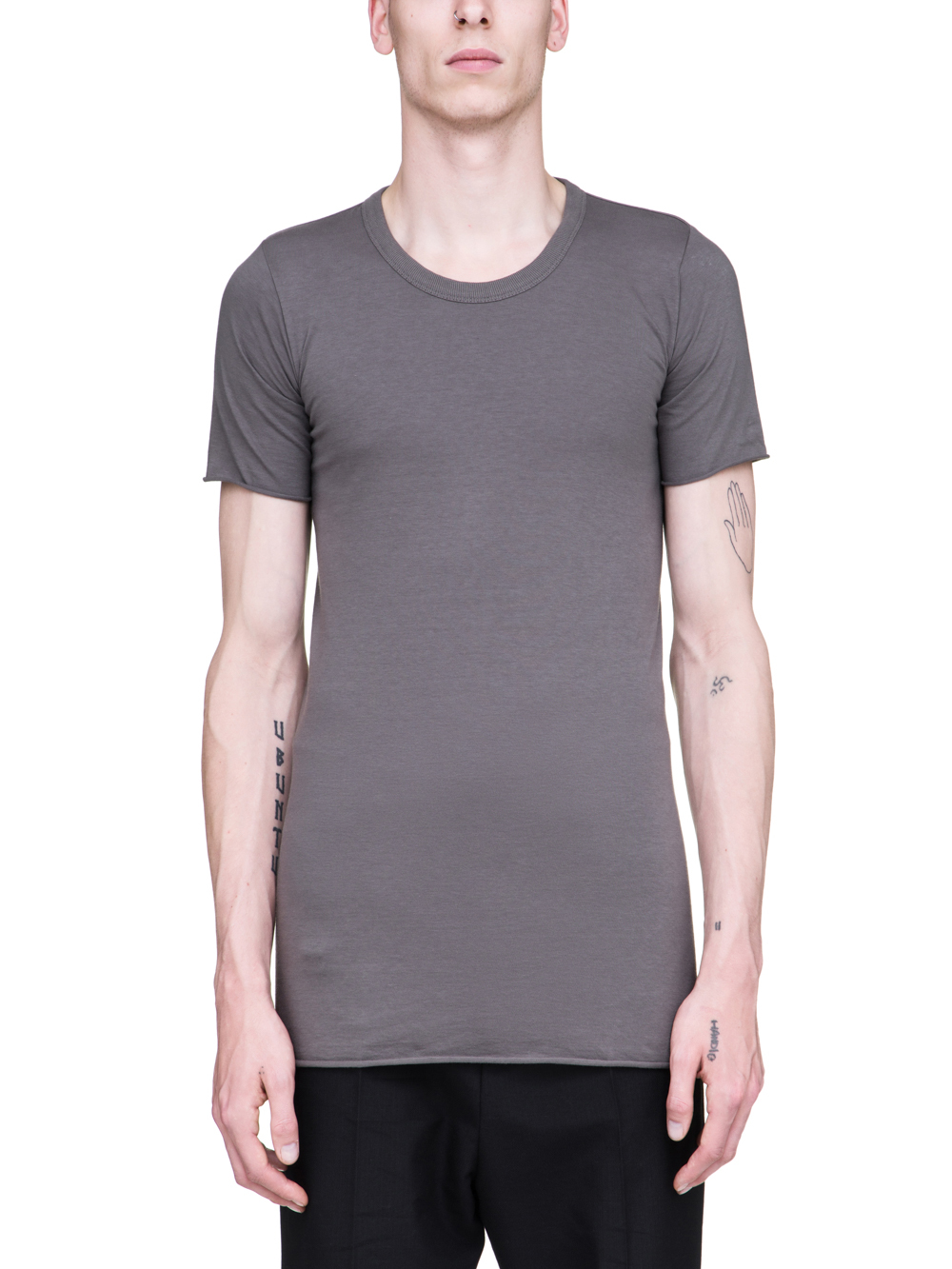 RICK OWENS SS19 BABEL BASIC SHORTSLEEVE TEE IN DUST GREY COTTON