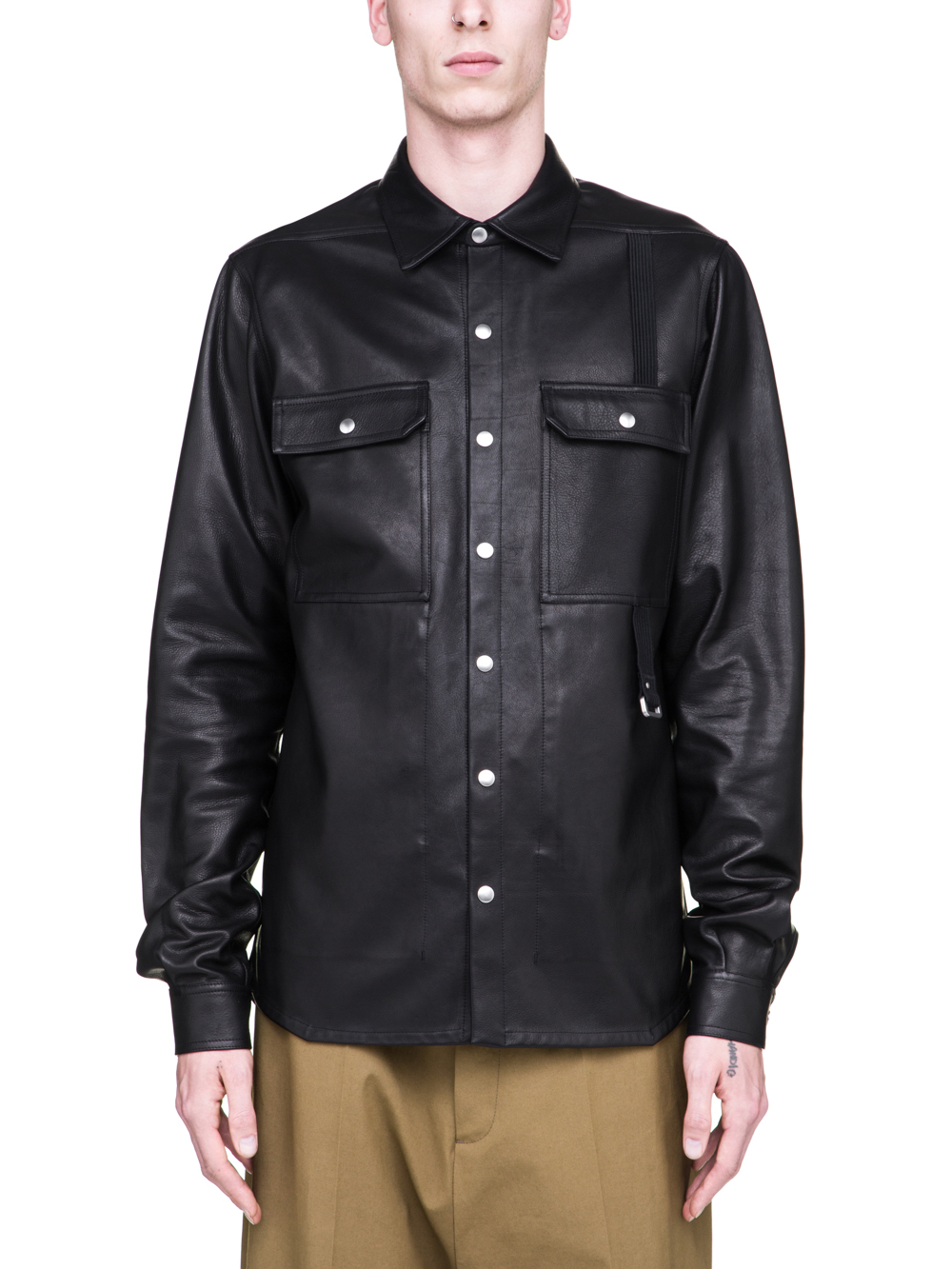 RICK OWENS SS19 BABEL OUTERSHIRT IN BLACK COWBOY CALF LEATHER