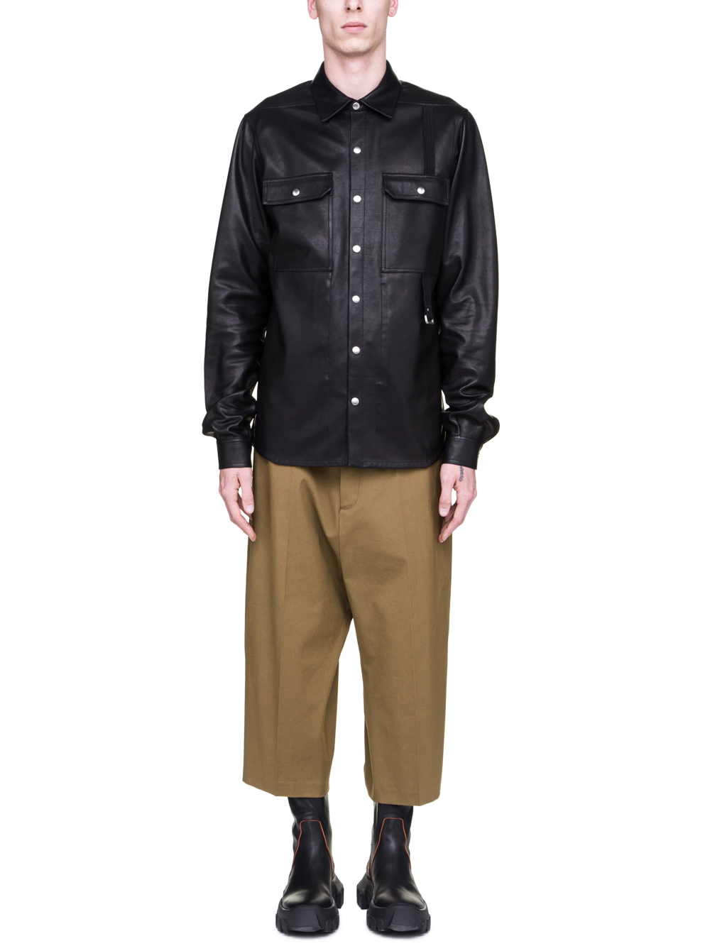 RICK OWENS SS19 BABEL OUTERSHIRT IN BLACK COWBOY CALF LEATHER