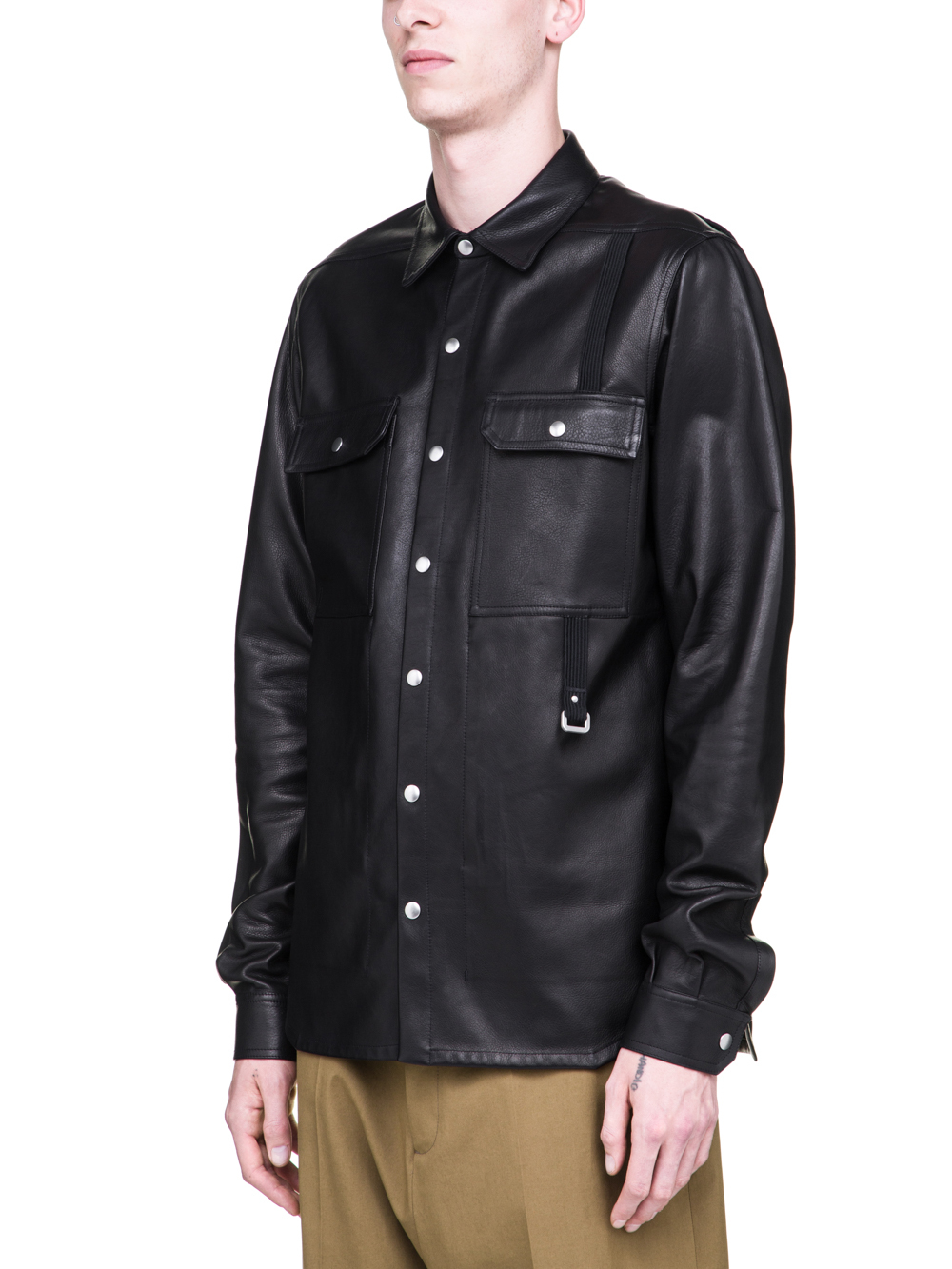 RICK OWENS SS19 BABEL OUTERSHIRT IN BLACK COWBOY CALF LEATHER