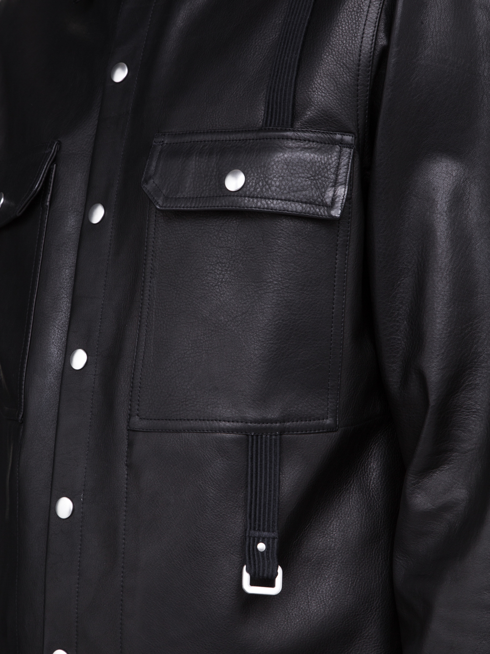 RICK OWENS SS19 BABEL OUTERSHIRT IN BLACK COWBOY CALF LEATHER