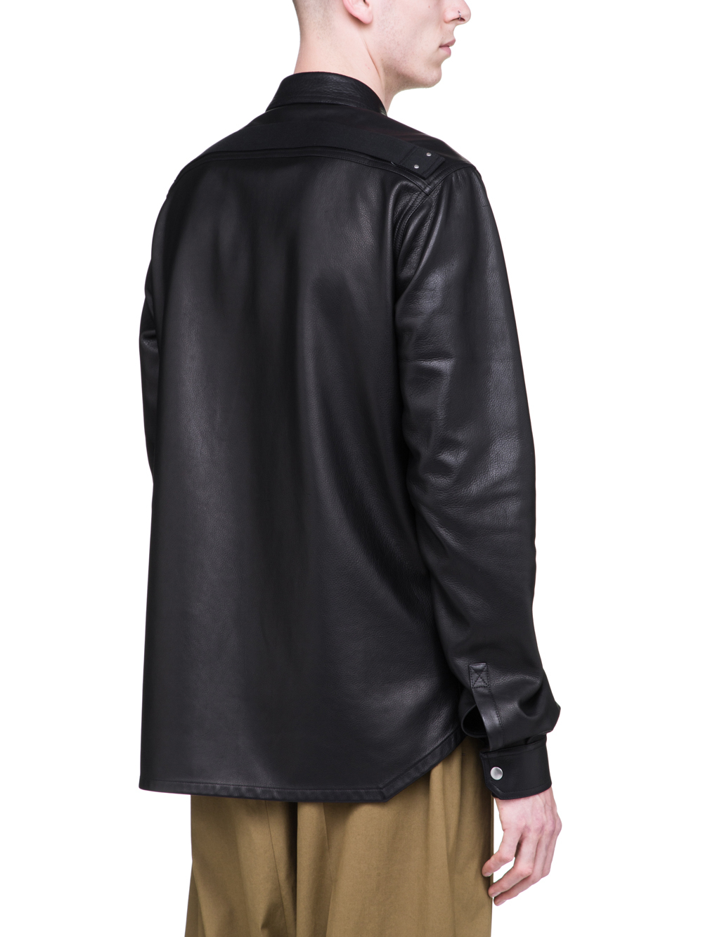 RICK OWENS SS19 BABEL OUTERSHIRT IN BLACK COWBOY CALF LEATHER