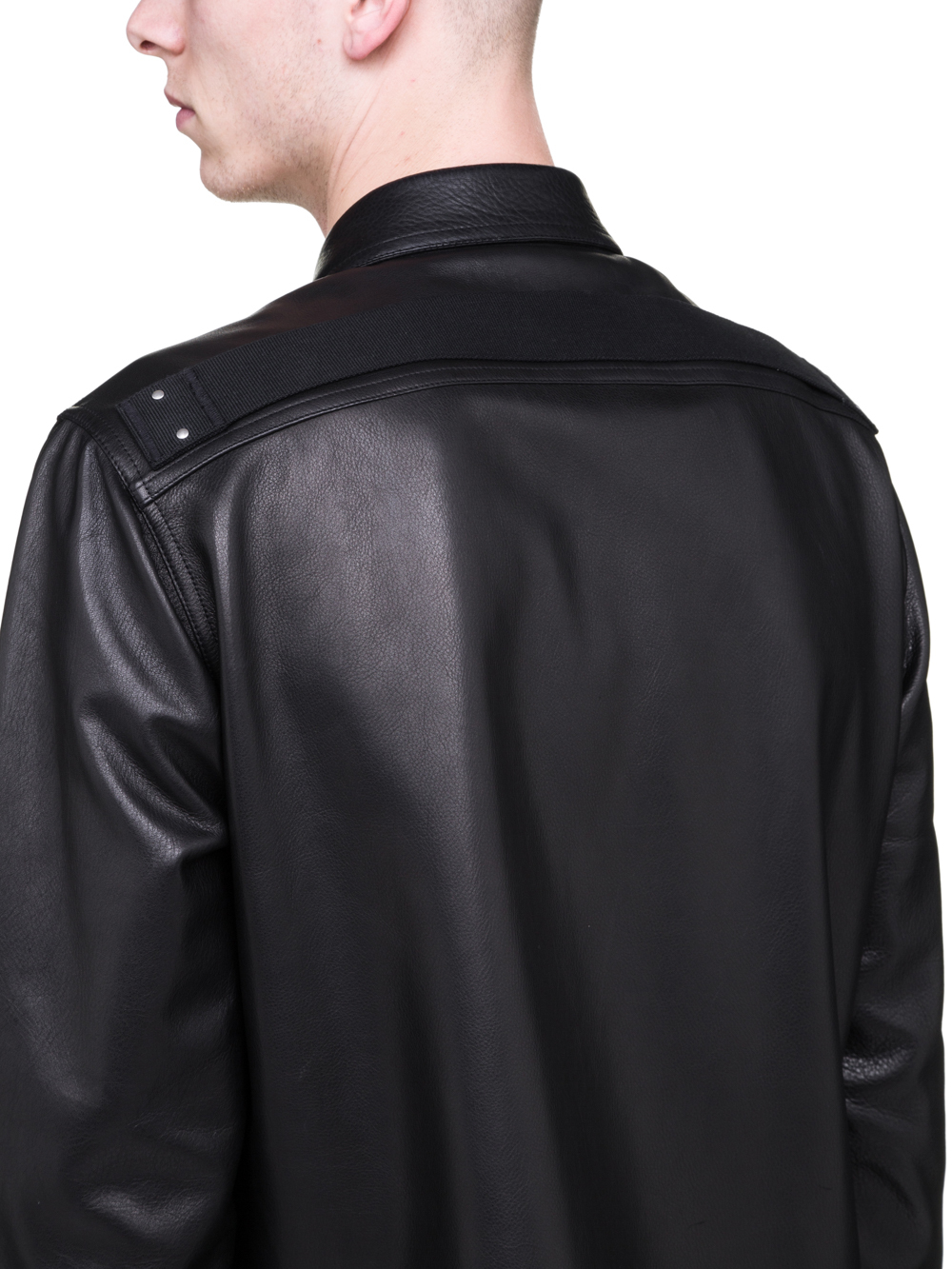 RICK OWENS SS19 BABEL OUTERSHIRT IN BLACK COWBOY CALF LEATHER