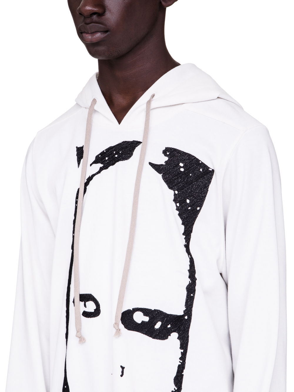 RICK OWENS SS19 BABEL HOODIE WITH A KEMBRA EMBROIDERY IN WHITE COTTON