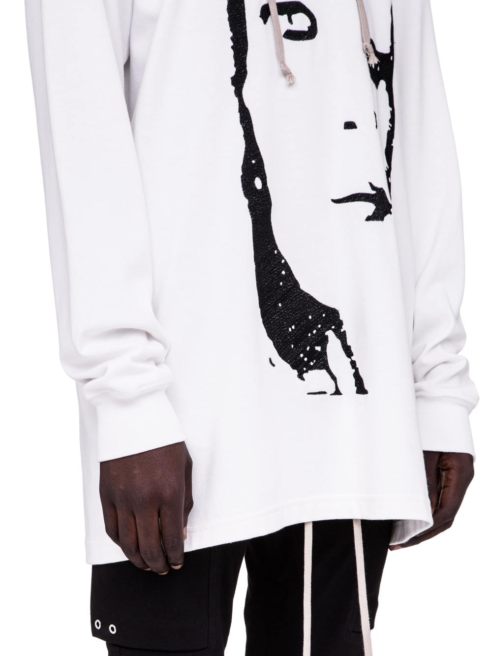 RICK OWENS SS19 BABEL HOODIE WITH A KEMBRA EMBROIDERY IN WHITE COTTON