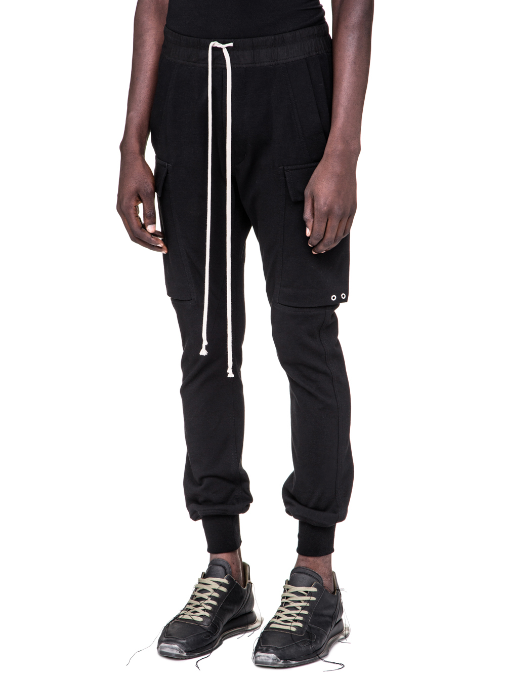 RICK OWENS SS19 BABEL CARGO JOG PANTS IN BLACK COTTON