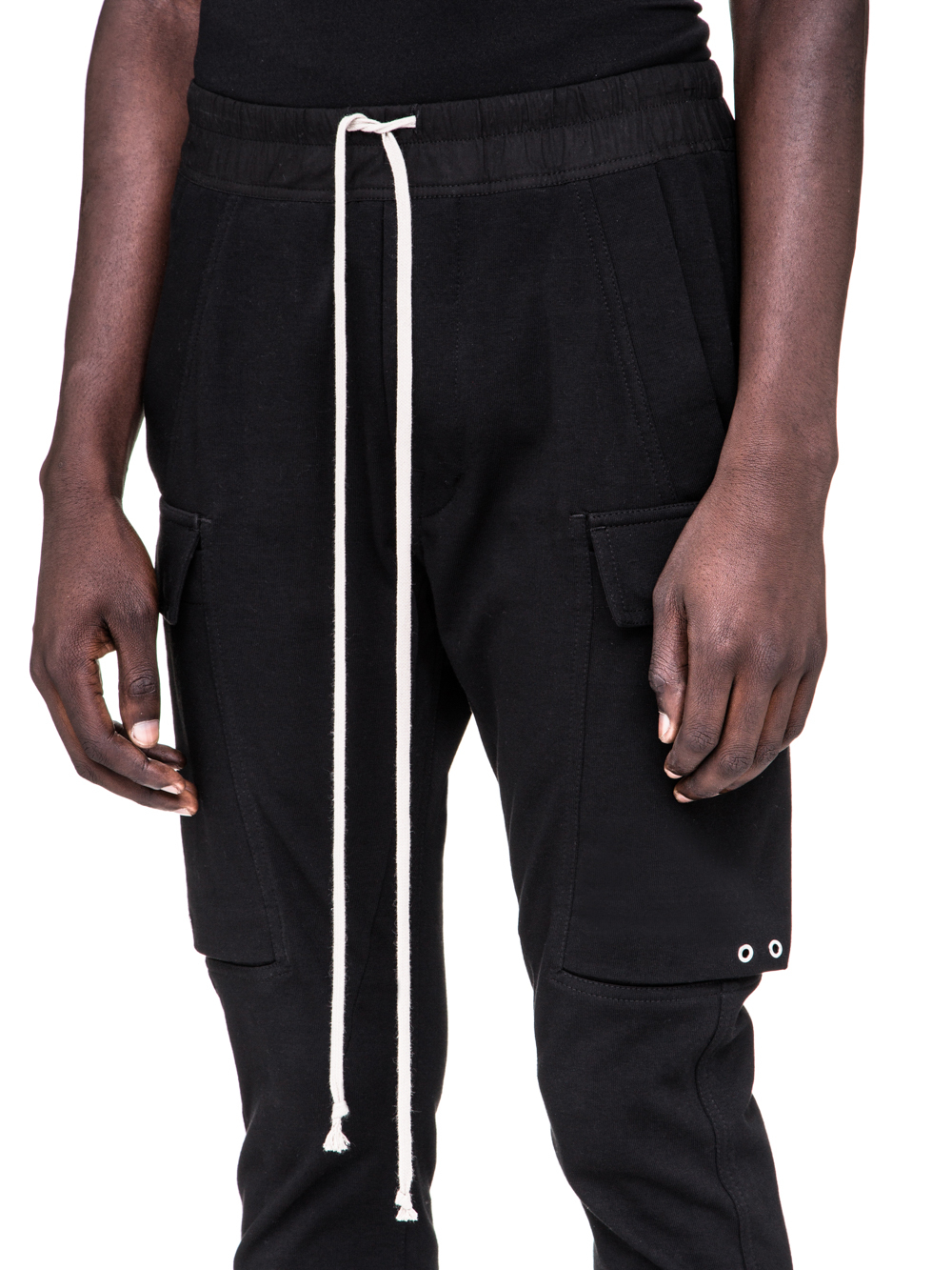 RICK OWENS SS19 BABEL CARGO JOG PANTS IN BLACK COTTON