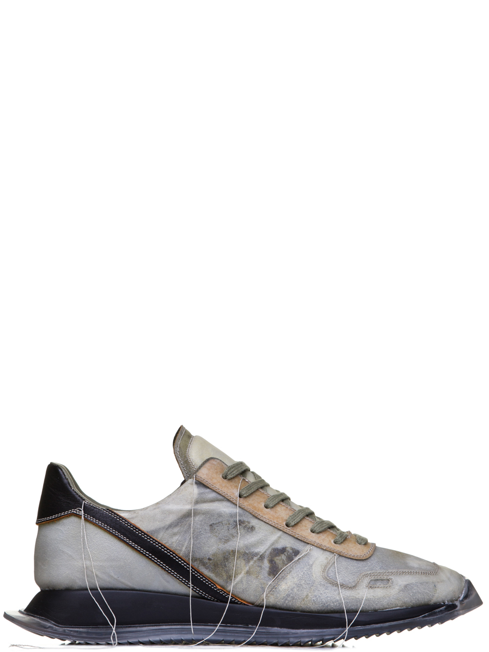 RICK OWENS SS19 BABEL VINTAGE RUNNER LACE UP SNEAKERS IN NATURAL LIGHT GREY