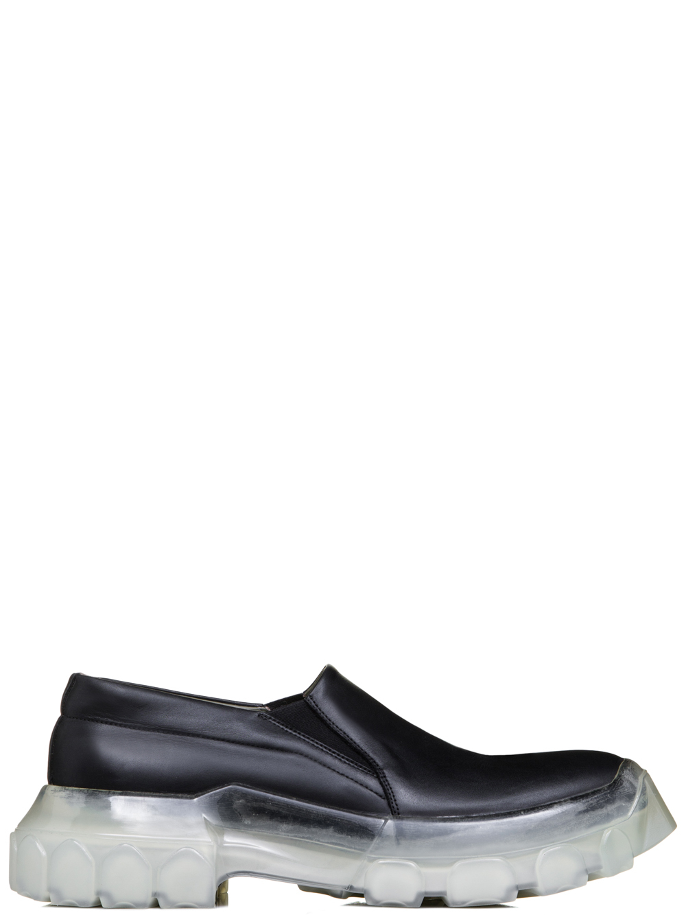 RICK OWENS SS19 BABEL TRACTOR BOAT SNEAKERS IN BLACK CALF LEATHER