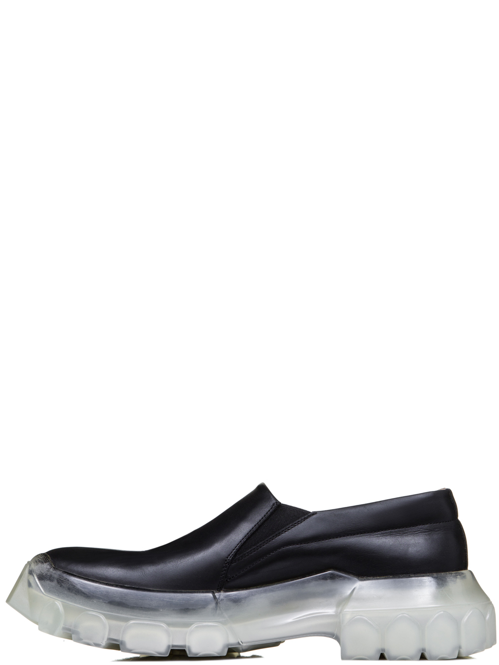 RICK OWENS SS19 BABEL TRACTOR BOAT SNEAKERS IN BLACK CALF LEATHER