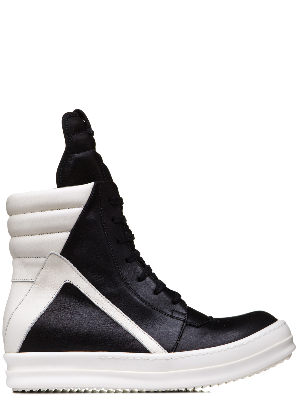 RICK OWENS SS19 BABEL GEOBASKETS IN BLACK CALF LEATHER