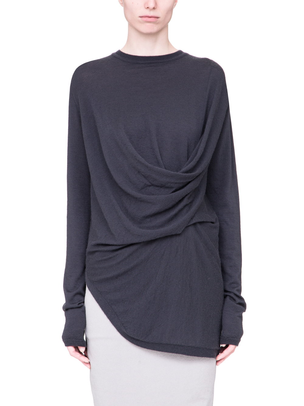 RICK OWENS SS19 BABEL DRAPED KNIT SWEATER IN BLUEJAY BLUE CASHMERE