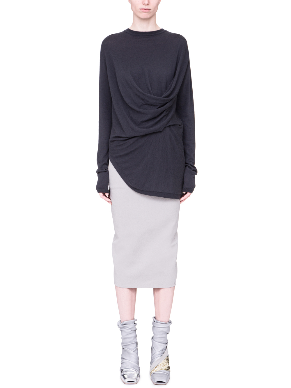 RICK OWENS SS19 BABEL DRAPED KNIT SWEATER IN BLUEJAY BLUE CASHMERE